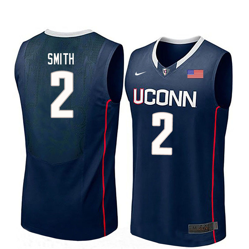 Men #2 Tarin Smith Uconn Huskies College Basketball Jerseys Sale-Navy
